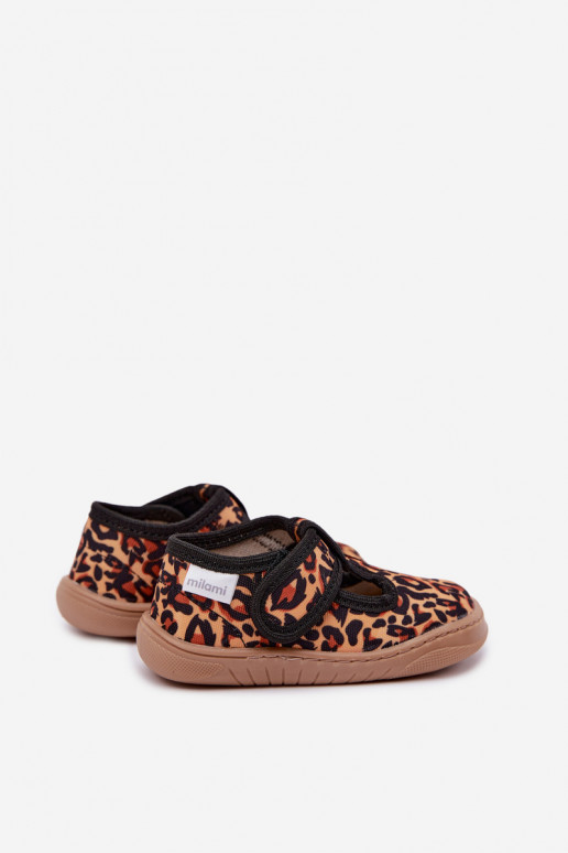 Kinderslippers met klittenband Milami geel-zwart luipaardprint Talirae