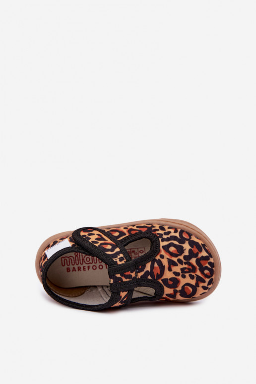 Kinderslippers met klittenband Milami geel-zwart luipaardprint Talirae