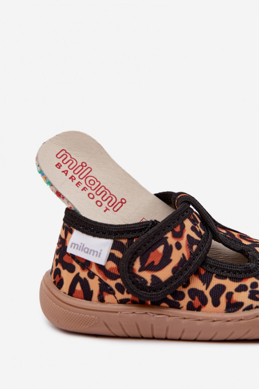Kinderslippers met klittenband Milami geel-zwart luipaardprint Talirae