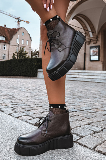 Dames warme platform schoenen Zazoo 60588 in chocolade kleur 2