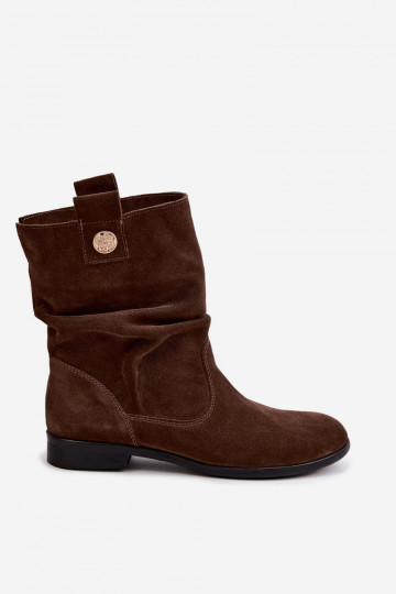 Dames schoenen van faux suede met ruffles Zazoo 4210 in chocolade kleur 2
