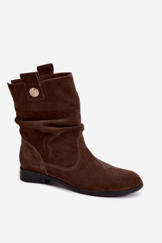 Dames schoenen van faux suede met ruffles Zazoo 4210 in chocolade kleur