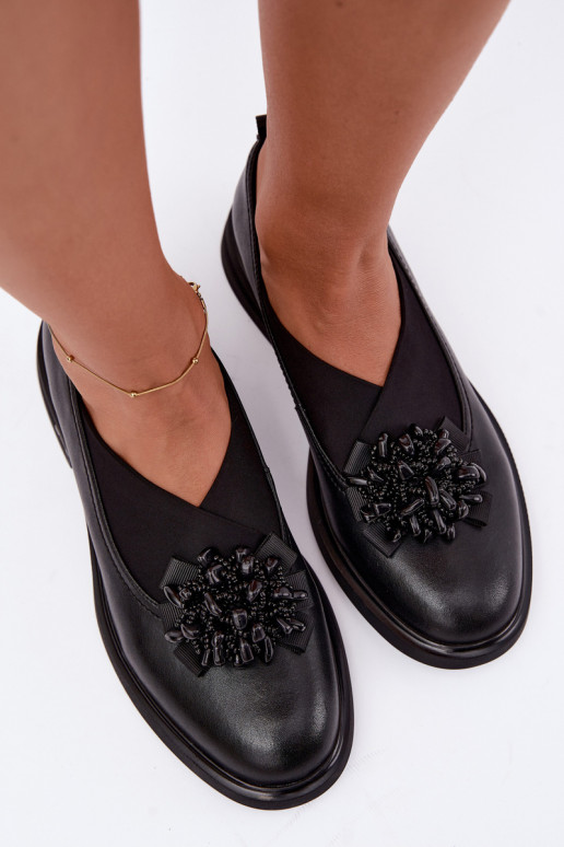 Dames leren schoenen met ornamenten zwart T.Sokolski