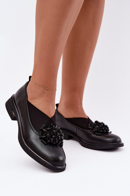 Dames leren schoenen met ornamenten zwart T.Sokolski