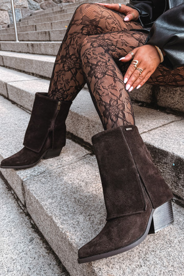 cowboy stijl enkellaarsjes met hakken van natuurlijk suede met geborduurde schacht Big Star UU274115 in chocoladekleur 2