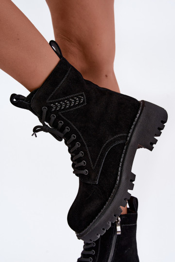dameswerk enkellaarsjes van faux suede geïsoleerd D&A JC62-1035 in zwart