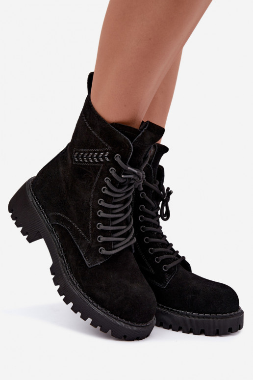 dameswerk enkellaarsjes van faux suede geïsoleerd D&A JC62-1035 in zwart