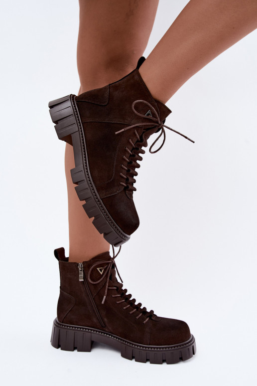 dames suède schoenen met platform D&A JC62-1045 in chocoladekleur