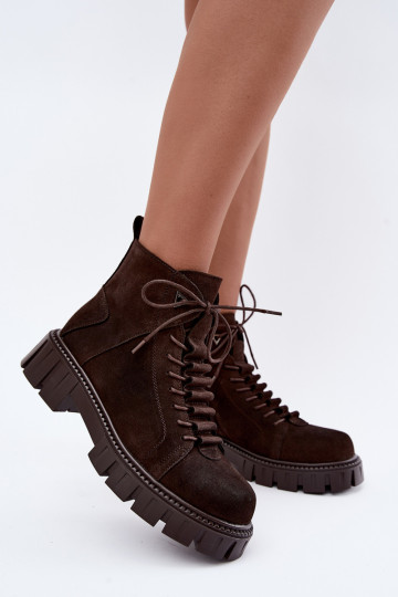 dames suède schoenen met platform D&A JC62-1045 in chocoladekleur 2