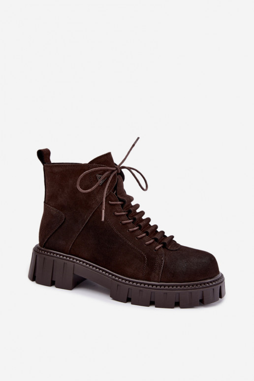 dames suède schoenen met platform D&A JC62-1045 in chocoladekleur