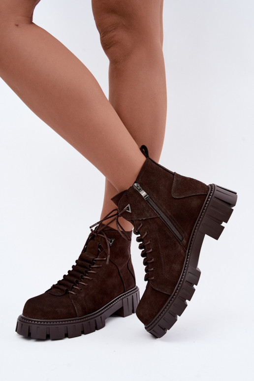 dames suède schoenen met platform D&A JC62-1045 in chocoladekleur