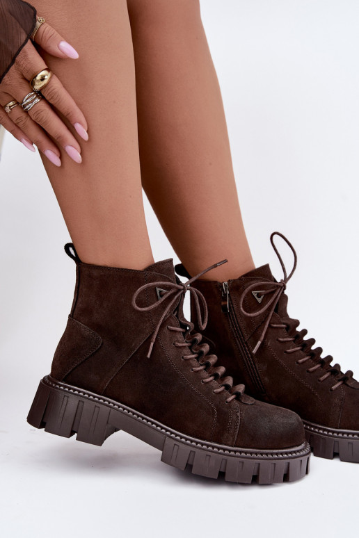 dames suède schoenen met platform D&A JC62-1045 in chocoladekleur
