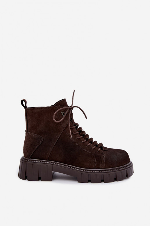 dames suède schoenen met platform D&A JC62-1045 in chocoladekleur