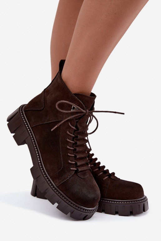 dames suède schoenen met platform D&A JC62-1045 in chocoladekleur