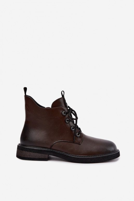 geïsoleerde enkellaarsjes met brede hakken D&A CR62-3337 in chocoladekleur