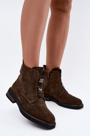 Faux suede gevoerde enkellaarsjes met brede hakken D&A CR62-3334 donkerbruin 2