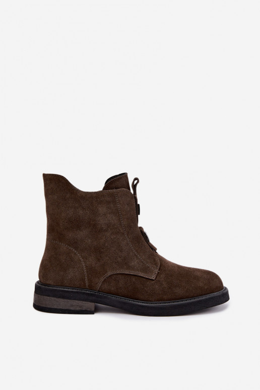Faux suede gevoerde enkellaarsjes met brede hakken D&A CR62-3334 donkerbruin