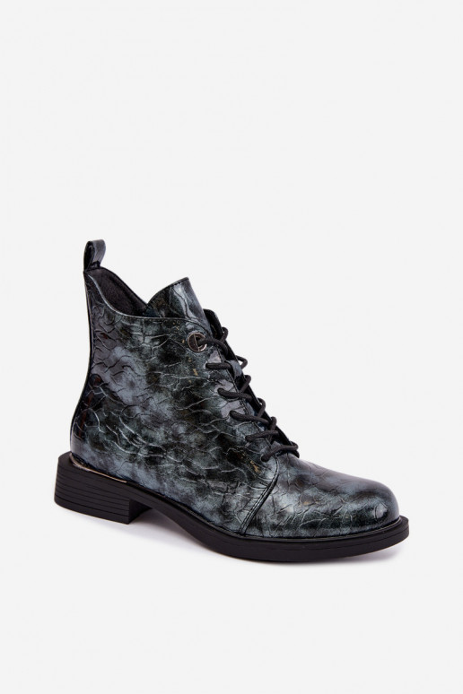 Gevoerde enkellaarsjes met lak effect en reliëf S.Barski HY62-8140 blauw