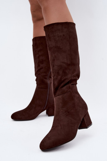 Dames lange laarzen met hakken gevoerd S.Barski HY62-8131 chocolade 2