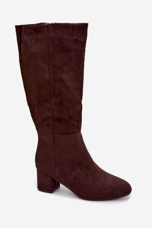Dames lange laarzen met hakken gevoerd S.Barski HY62-8131 chocolade