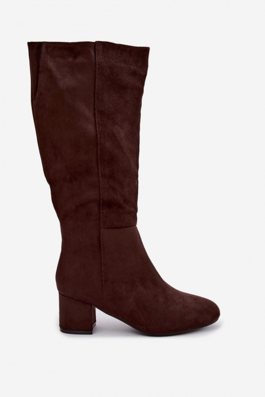 Dames lange laarzen met hakken gevoerd S.Barski HY62-8131 chocolade