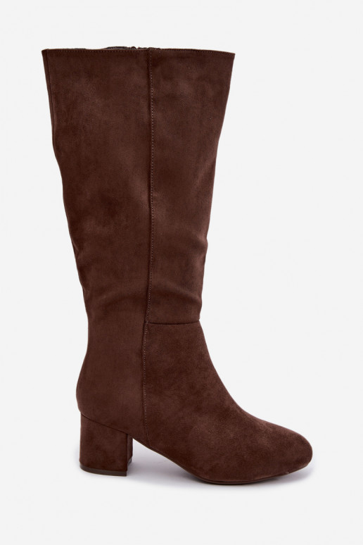 Dames lange laarzen met hakken gevoerd S.Barski HY62-8131 bruin