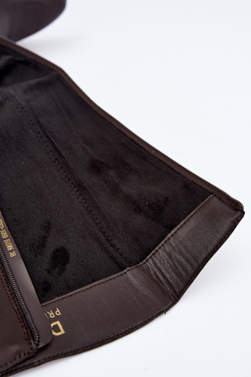 Leren lange laarzen voor dames met hakken gevoerd D&A JC62-1069 chocolade