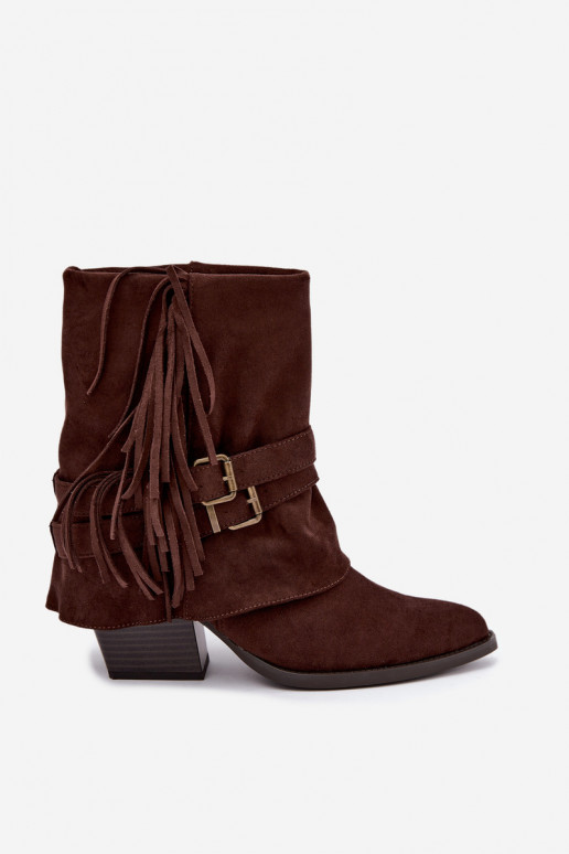 Cowboy-stijl enkellaarsjes met franjes, linten en gespen D&A CR62-3334 chocolade Corvella