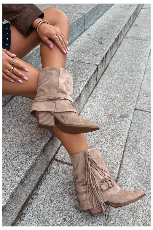 Cowboy-stijl enkellaarsjes met franjes, linten en gespen D&A CR62-3334 zand Corvella
