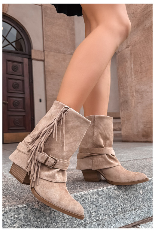 Cowboy-stijl enkellaarsjes met franjes, linten en gespen D&A CR62-3334 zand Corvella