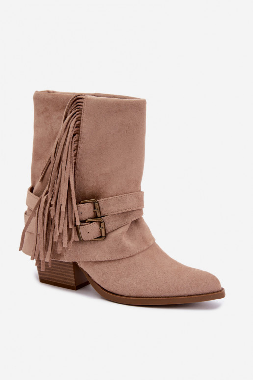 Cowboy-stijl enkellaarsjes met franjes, linten en gespen D&A CR62-3334 zand Corvella