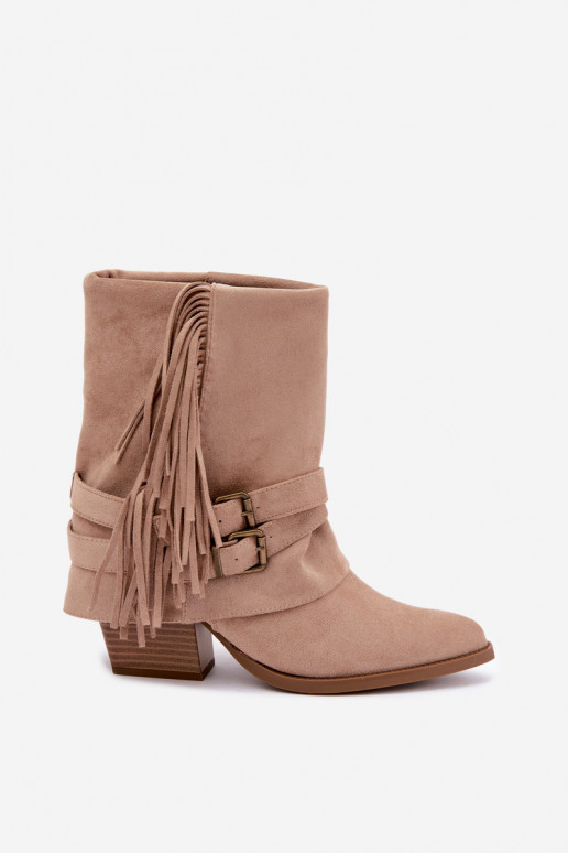Cowboy-stijl enkellaarsjes met franjes, linten en gespen D&A CR62-3334 zand Corvella