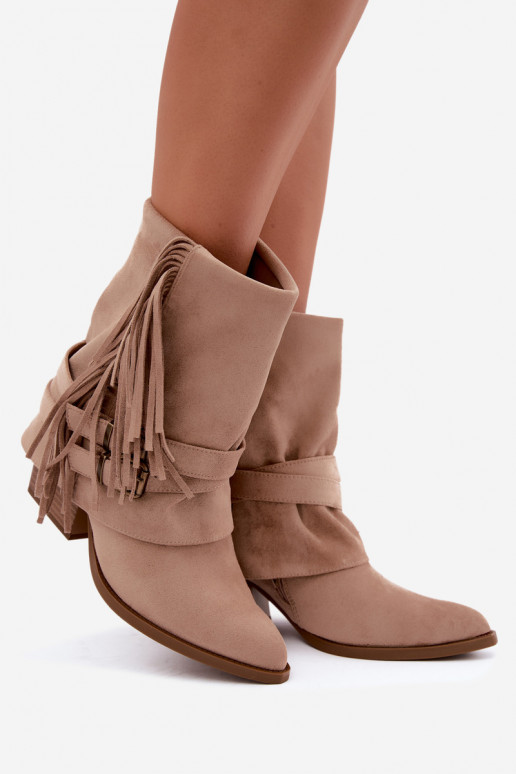 Cowboy-stijl enkellaarsjes met franjes, linten en gespen D&A CR62-3334 zand Corvella