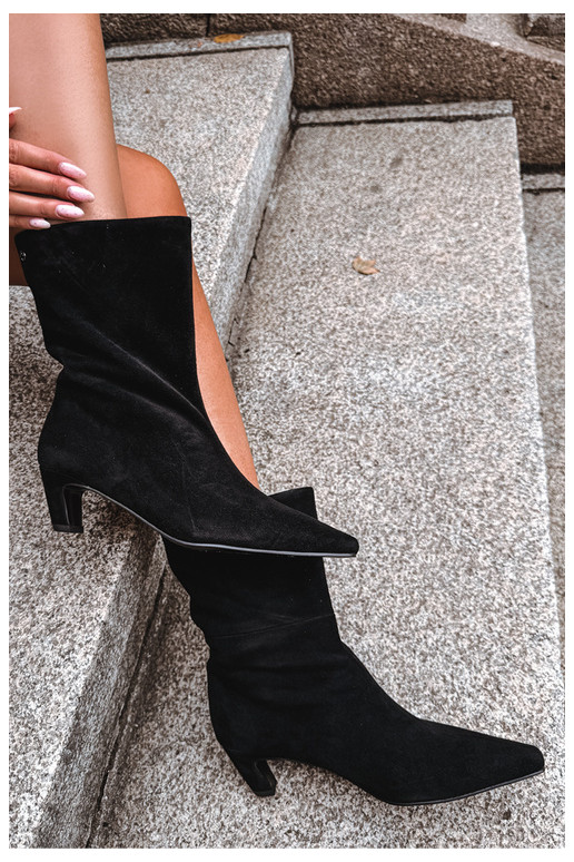 Warme instappers van faux suede met hakken in zwart Tai turiciejka K7791-01