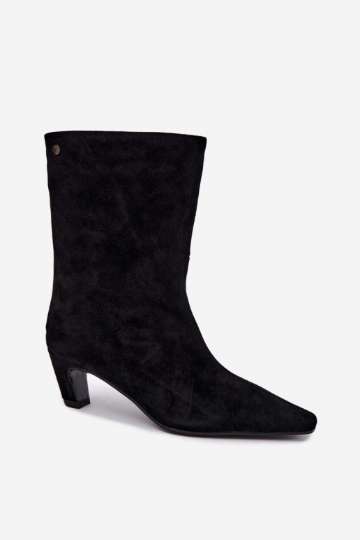 Warme instappers van faux suede met hakken in zwart Tai turiciejka K7791-01