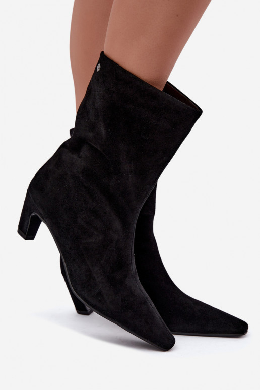 Warme instappers van faux suede met hakken in zwart Tai turiciejka K7791-01