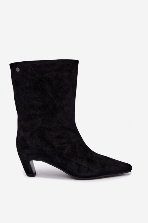 Warme instappers van faux suede met hakken in zwart Tai turiciejka K7791-01