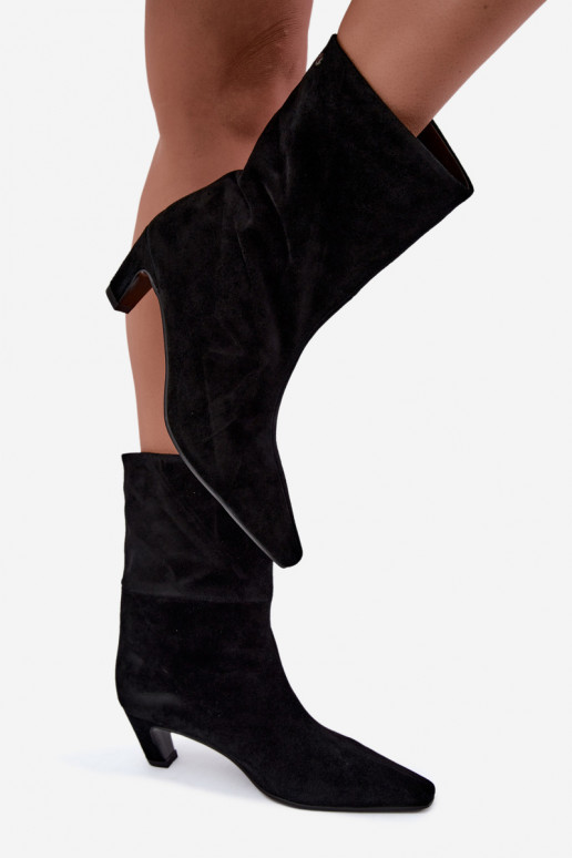 Warme instappers van faux suede met hakken in zwart Tai turiciejka K7791-01