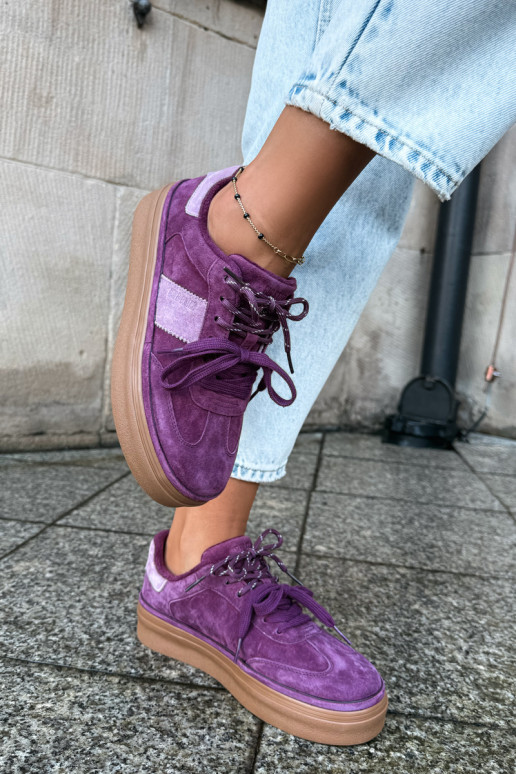 Paarse dames sneakers van faux suede met isolatie Big Star UU274772