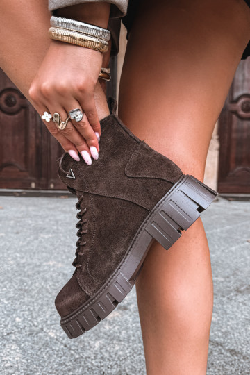 dames suède schoenen met platform D&A JC62-1045 in chocoladekleur 2