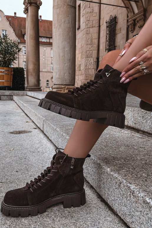 dames suède schoenen met platform D&A JC62-1045 in chocoladekleur