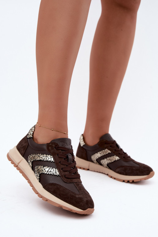 Dames sneakers van faux suede in chocolade kleur D&A GR62-6015