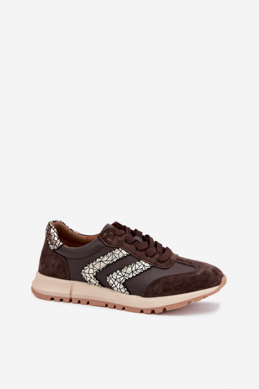 Dames sneakers van faux suede in chocolade kleur D&A GR62-6015