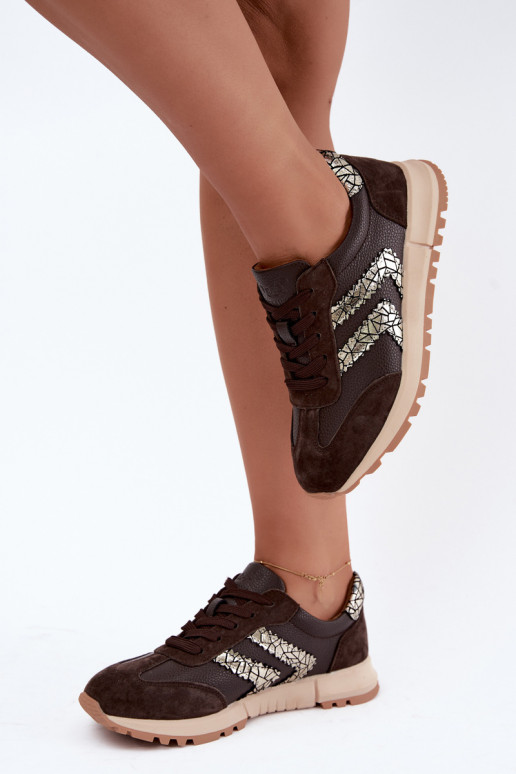 Dames sneakers van faux suede in chocolade kleur D&A GR62-6015