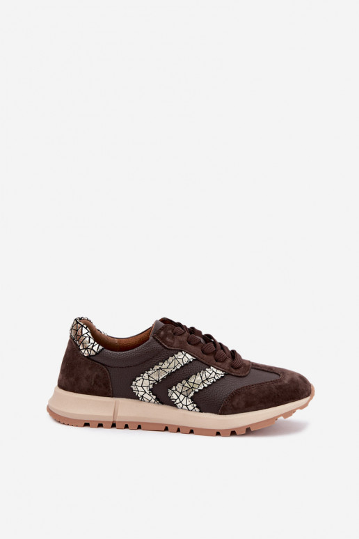 Dames sneakers van faux suede in chocolade kleur D&A GR62-6015