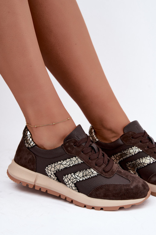 Dames sneakers van faux suede in chocolade kleur D&A GR62-6015