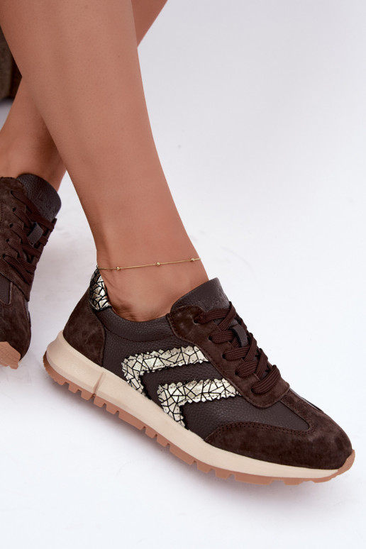 Dames sneakers van faux suede in chocolade kleur D&A GR62-6015