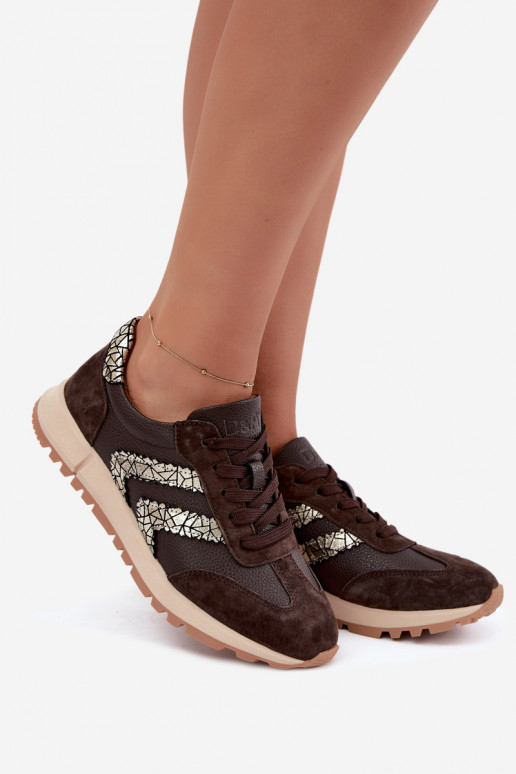 Dames sneakers van faux suede in chocolade kleur D&A GR62-6015