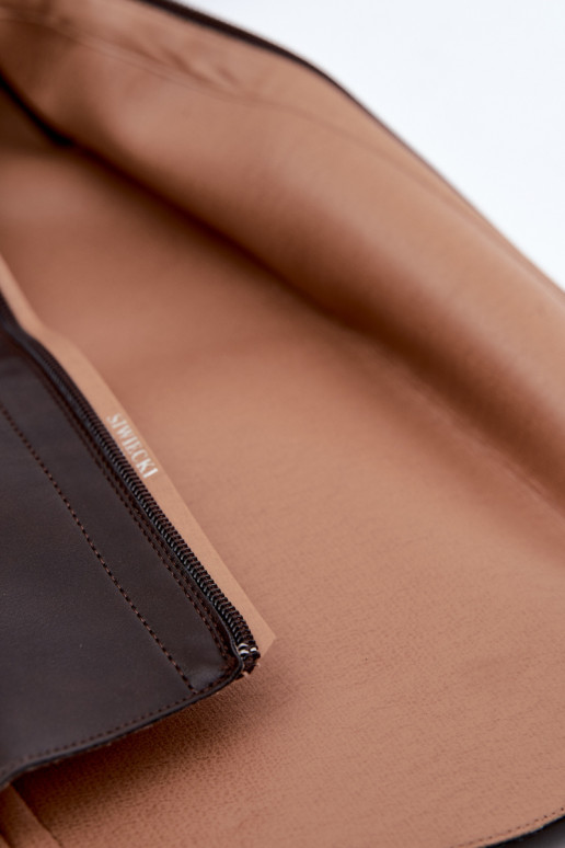 Dames kniehoog laarzen met brede hakken en decoratieve riemen in chocolade kleur Tarelle
