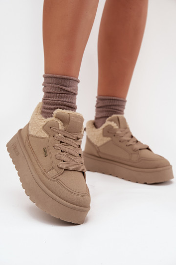 Dames sneeuwlaarzen met platform en bont Big Star SS274105 zandkleur